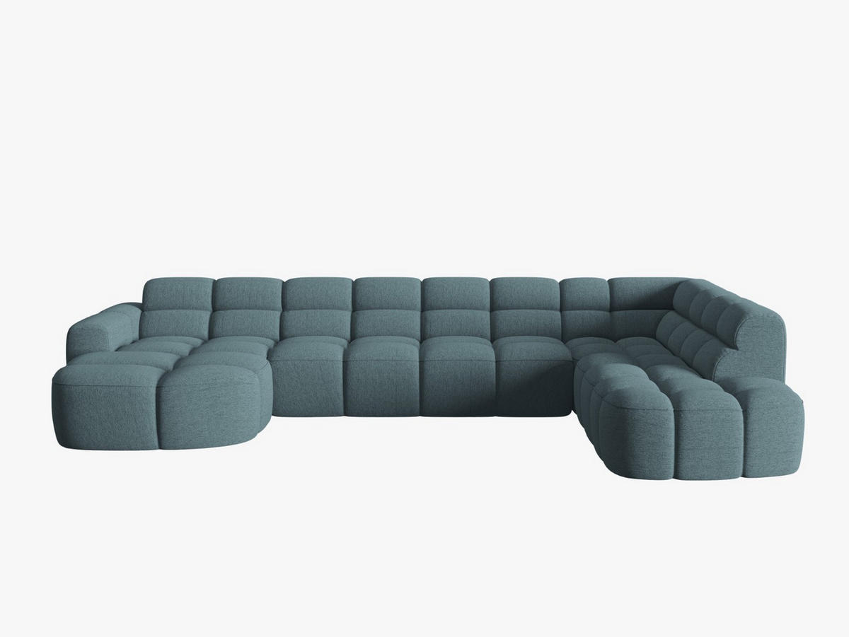 PANORAMASOFA rechts Lisa aus strukturiertem Stoff hellblau 7 Sitzplätze - Hellblau, Textil (234/77/387cm) - Micadoni