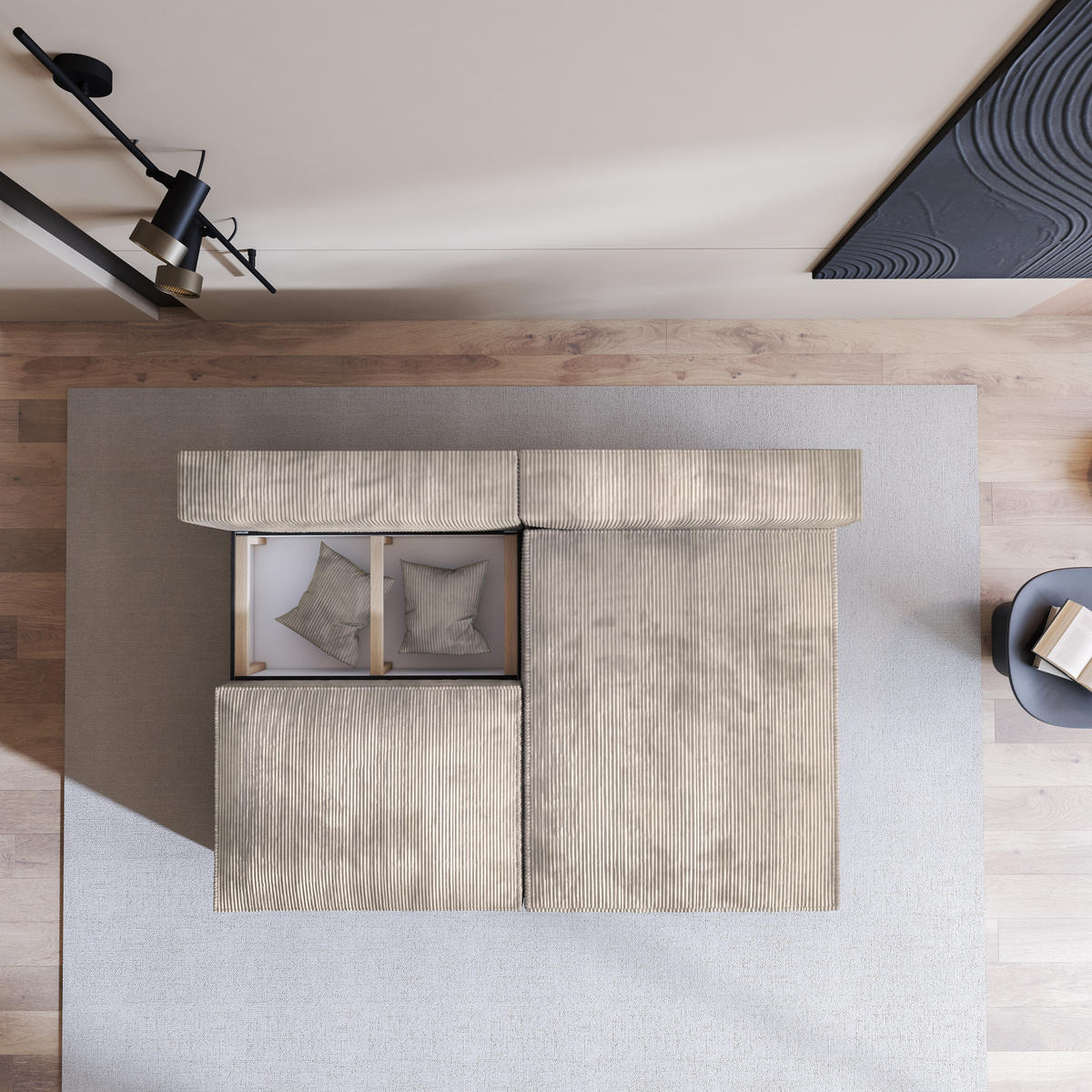 ECKSOFA FIORO P Creme Kordstoff mit Schlaffunktion - Creme, Holz (204/148cm) - MASSENO