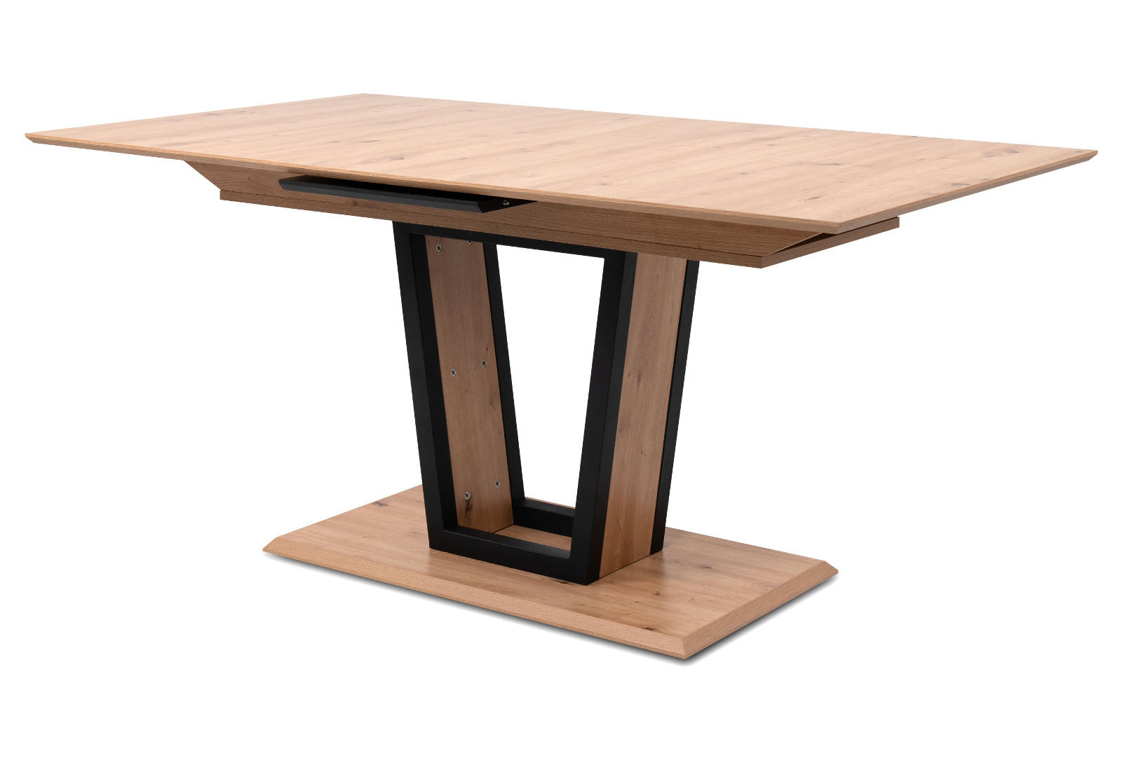 ESSTISCH Eiche Artisan, schwarz, Säulentisch ausziehbar 160 - 200 x 90 cm - Schwarz/Eiche Artisan, Holzwerkstoff/Metall (160/90/76cm) - Furn.Design