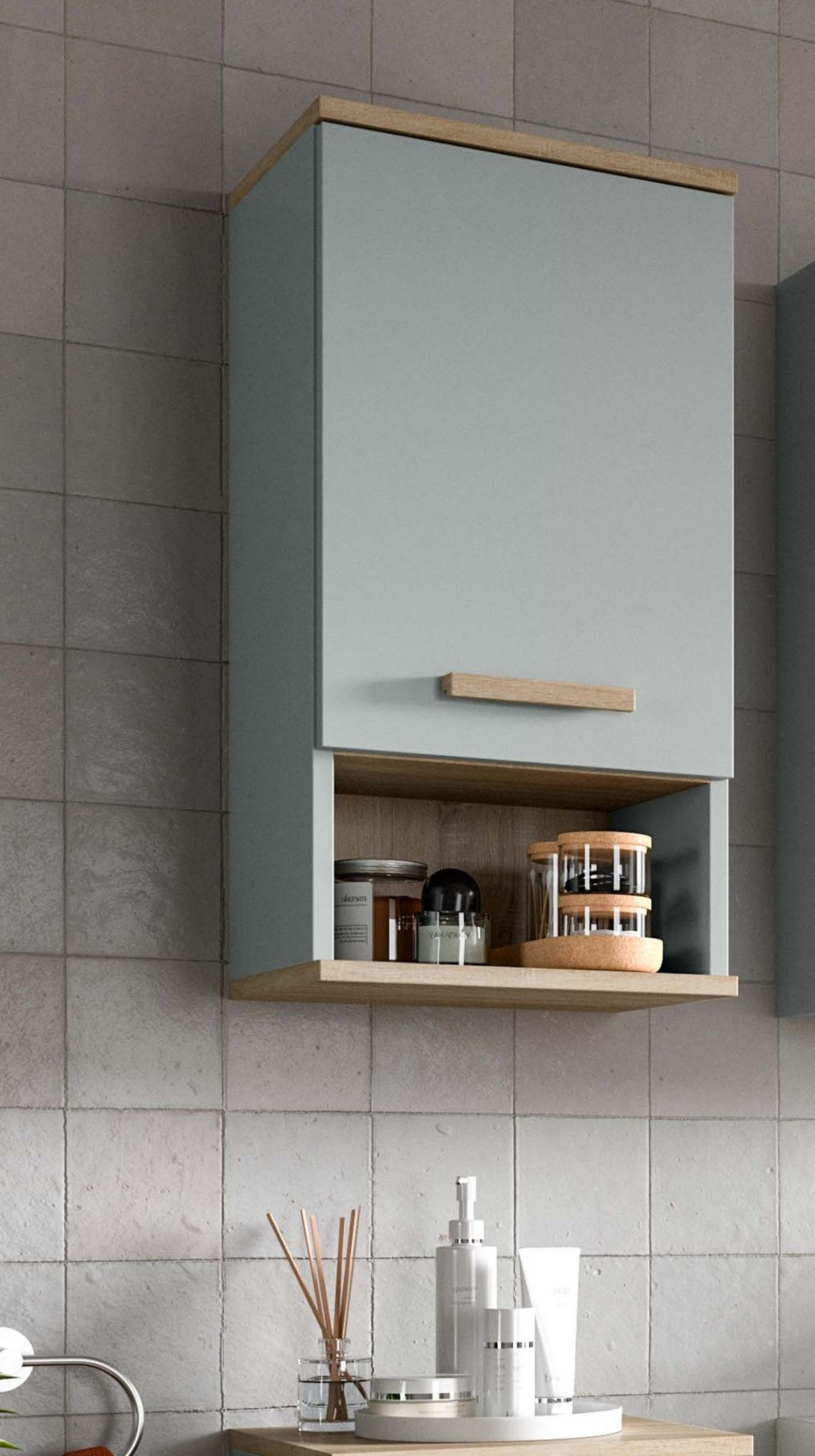 HÄNGESCHRANK grün, Eiche 34 x 68 cm, Badschrank hängend skandinavisch - Eichefarben/Grün, Holzwerkstoff (34/68/28cm) - Inn.Furn