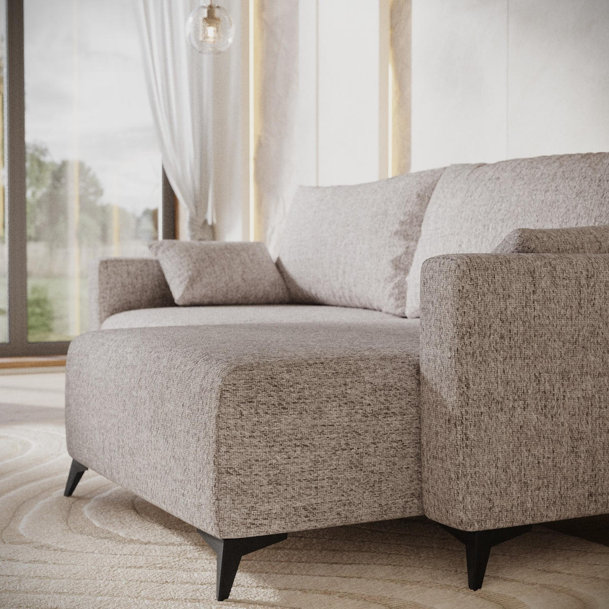 ECKSOFA NUVIO mit Schlaffunktion Beige im Neve Stoff - Beige/Schwarz, Holz/Holzwerkstoff (239/148cm) - AltaBeds