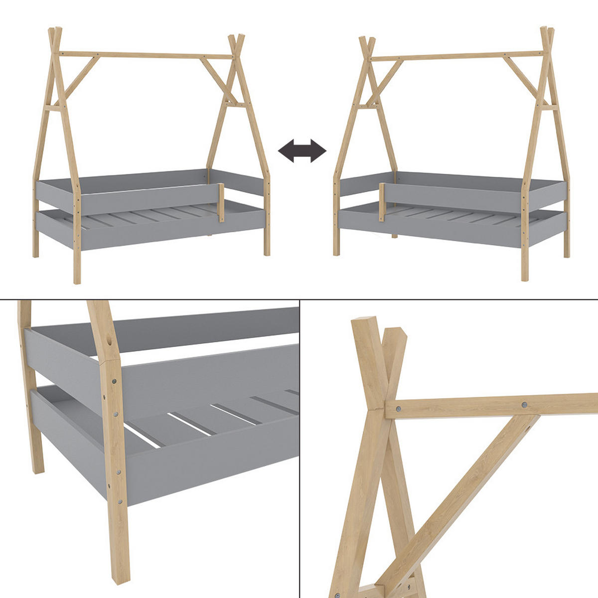KINDERBETT Bali Grau 80x160 cm - Grau, Holz - VitaliSpa