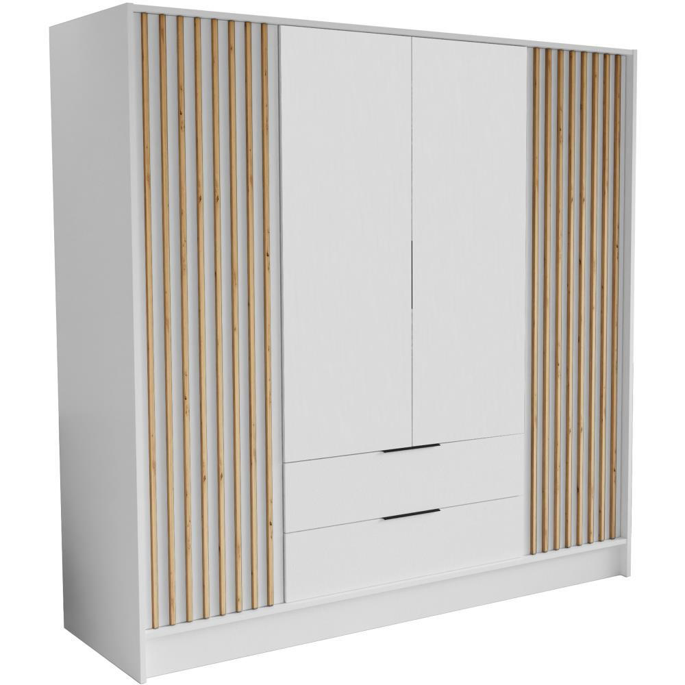 DREHTÜRENSCHRANK Nero 200/51/200 cm mit Lamellen weiß - Schwarz/Weiß, Holzwerkstoff (200/200/51cm) - Beautysofa