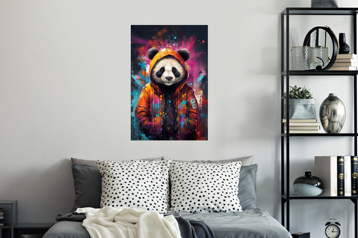 WANDTATTOO Panda - Jacke - Graffiti - Orange 40x60 cm - Orange, Kunststoff (40/60/0.1cm) - MuchoWow