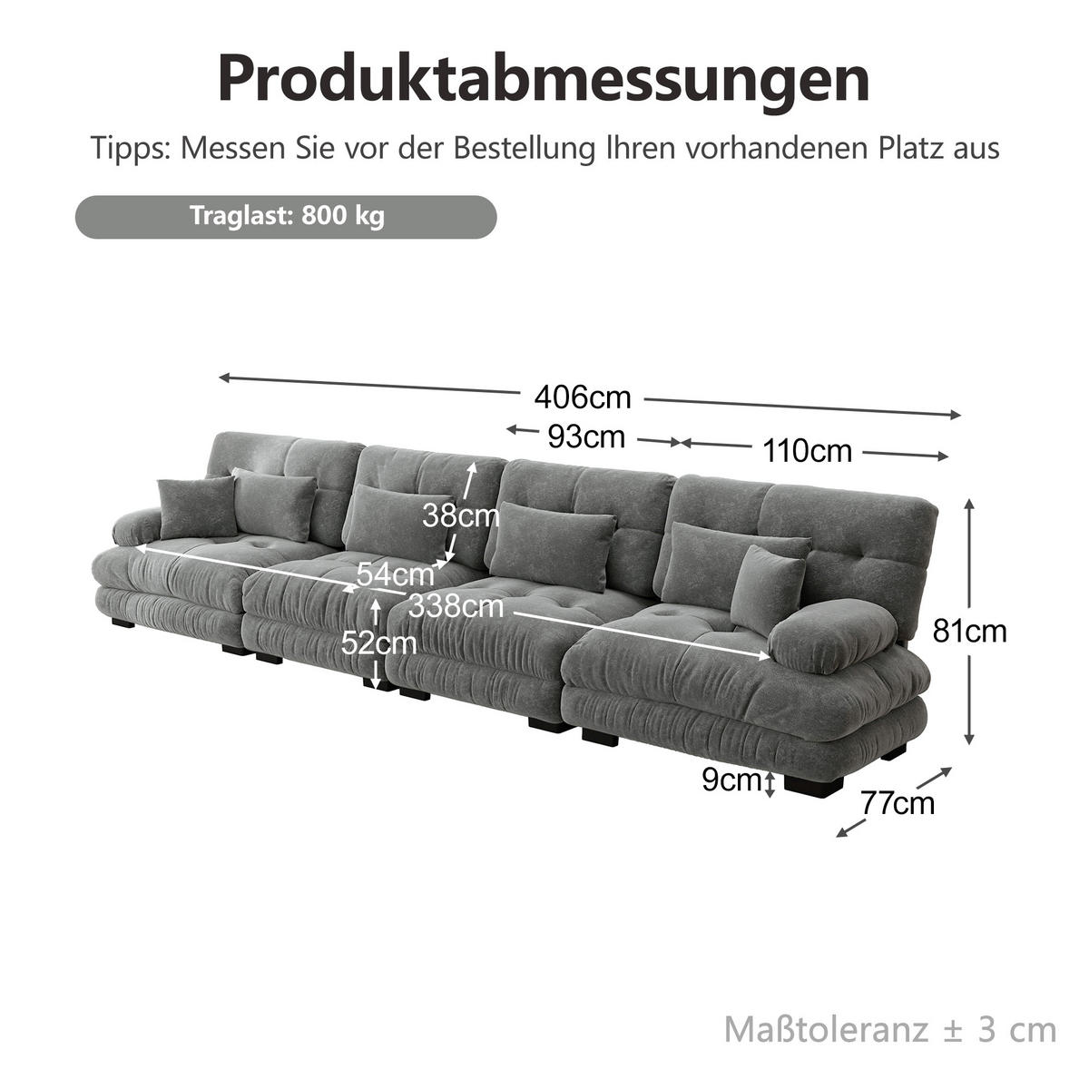 4-SITZER-SOFA DE-34065 modular mit Tiefensitz Grau - Grau, Holz (77/81/406cm) - ComfortXL
