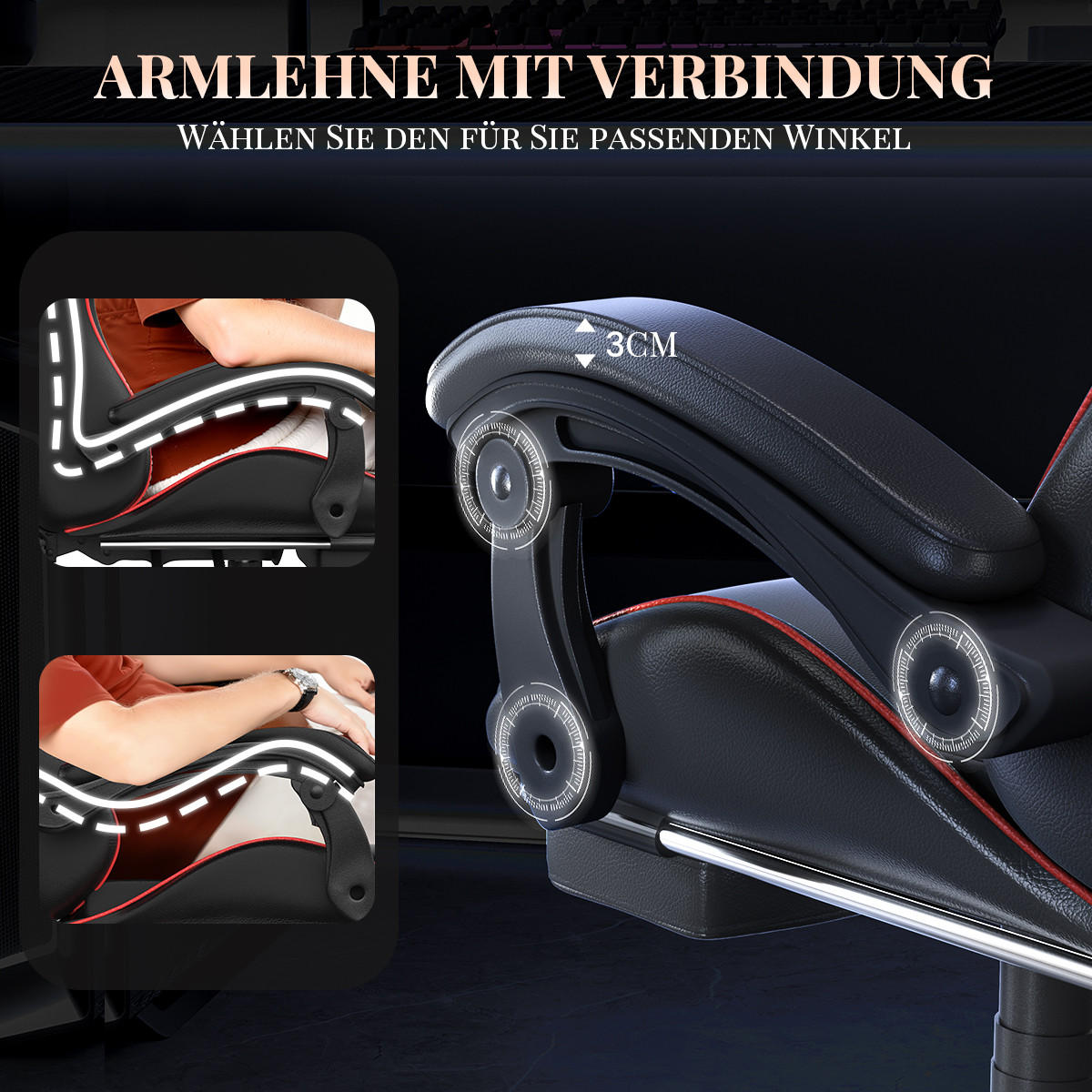 GAMINGSTUHL Schwarz-Rot,mit Massage,Fußstütze, Ergonomisch, Verstellbar - Rot, Metall (26/59/77cm) - Rattrix