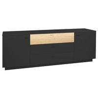 LOWBOARD Lino Anthrazit matt und Eiche massiv - Schwarz, Holzwerkstoff (207/72/45cm)