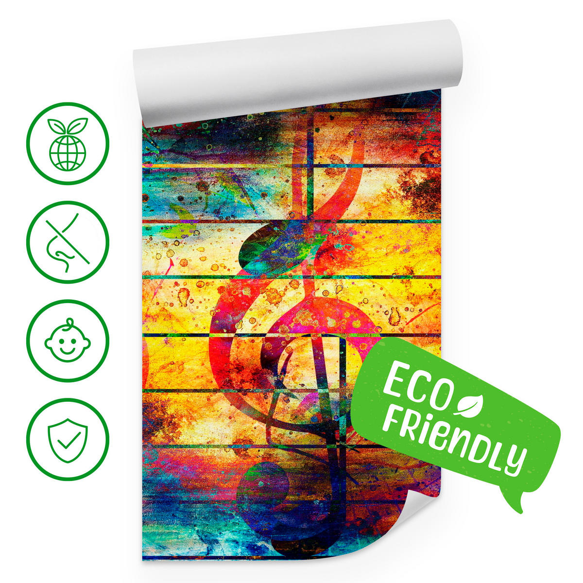 FOTOTAPETA Pre Študentskú Izbu Farebná Abstraktná HUDBA Graffiti NOTY 150 x 105 cm - oranžová/žltá, papier (150/105cm) - Muralo