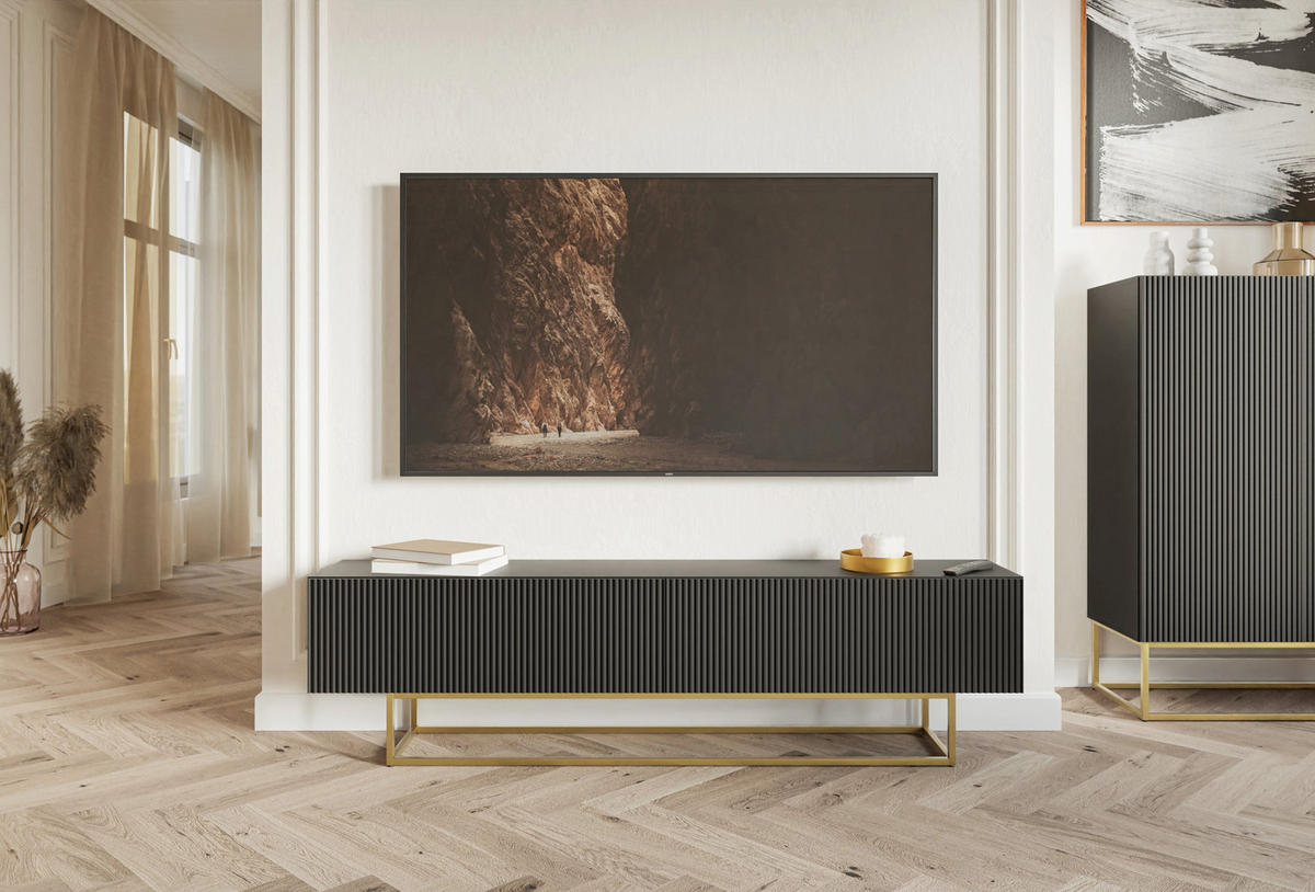 TV-SCHRANK Veldio Schwarz Gold 175 cm - Goldfarben/Schwarz, Holzwerkstoff/Metall (175/46.5/31.6cm) - Selsey