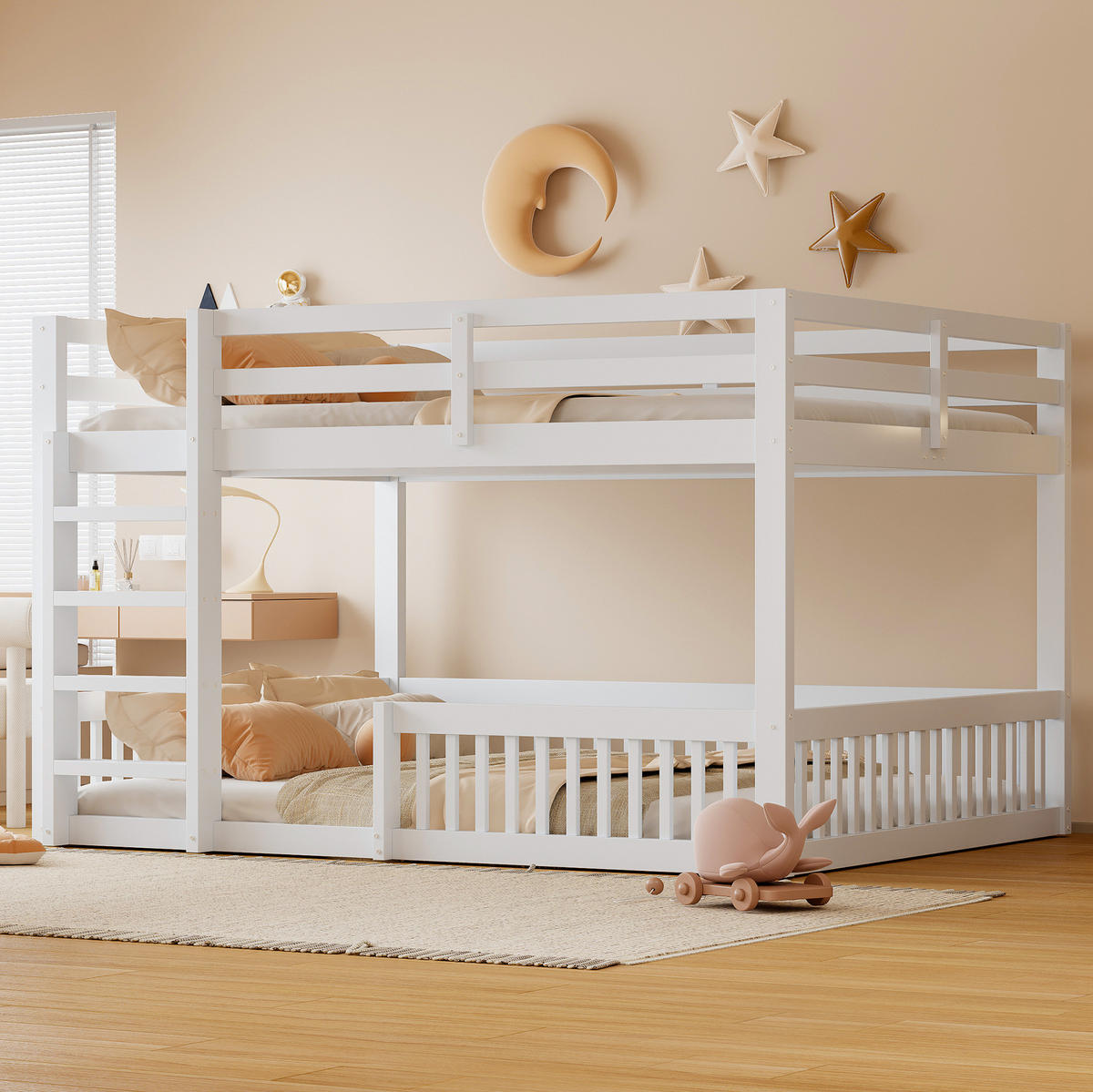 ETAGENBETTEN 160/200 cm aus MDF und Kiefer mit Geländern, Weiß - Weiß, Holzwerkstoff (160/200cm) - OKMYHOME