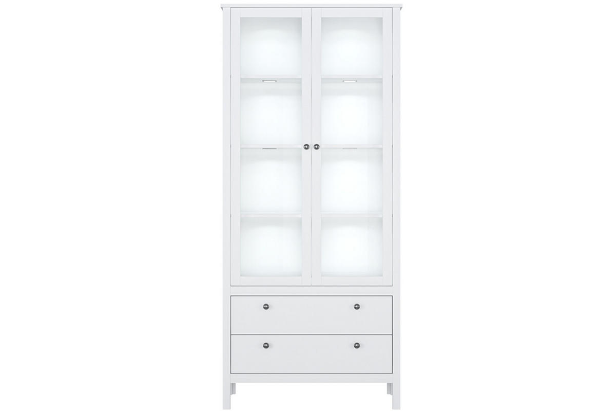 VITRINENSCHRANK FARGE mit Glastüren und zwei geräumige Schubladen, weiß - Weiß, Holz (90/201/37cm) - KONSIMO®