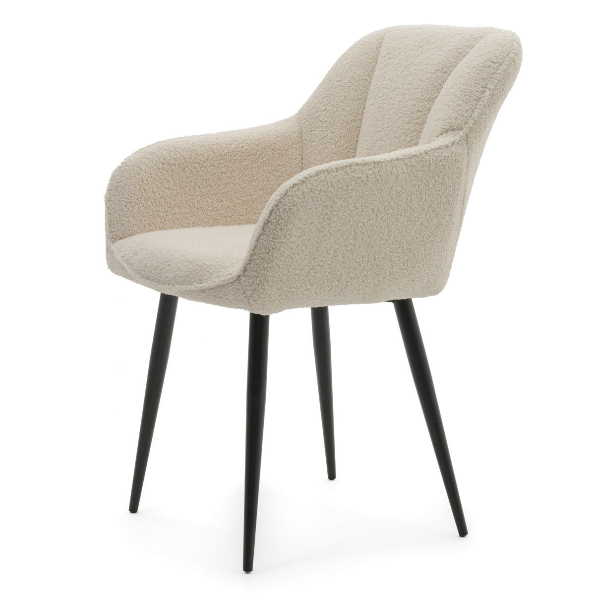 STUHL LAGO gespolsterter mit Steppung - ecru - Samt Boucle - Ecru/Schwarz, Textil/Metall (58/85/60cm) - NEW HOME