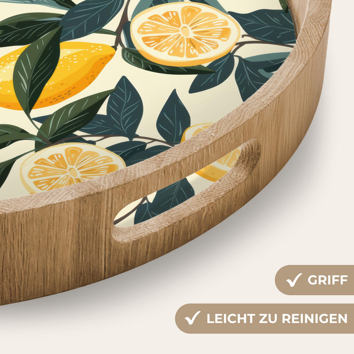 TABLETT - Zitronen - Früchte - Blätter - Gelb - Grün - Beige - 40x40 cm - Gelb, Holz (40/5/5cm) - OnlyWow