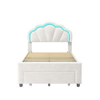 POLSTERBETT 90x200 cm LED Schubladen Lattenrost Samt weiß - Weiß, Holz (90/200cm) - LEBENLANG