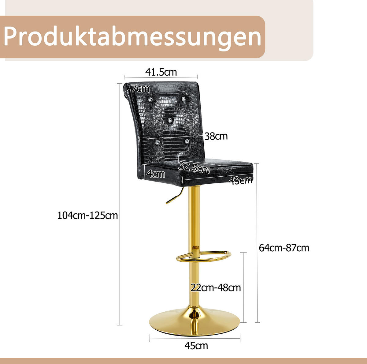 BARHOCKER Schwarz aus PVC mit Kristallknopfdetails - Schwarz, Kunststoff (42/125/55cm) - MIVRAY