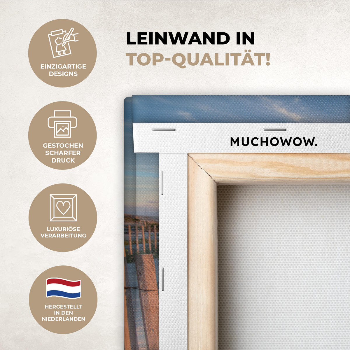 LEINWANDBILD Strand - Meer - Düne - Sonnenuntergang - Landschaft 30x20 cm - Beige, Textil (30/20cm) - MuchoWow