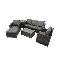 GARTENMÖBELSET mit Couchtisch Polyrattan 6-Sitzer - Dunkelgrau/Grau, Glas/Kunststoff - Fimous