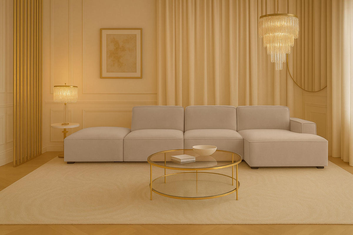 ECKSOFA Cursal L-Form, Stoff Salvador, Beige + Hocker, Rechts - Beige, Holz (341/166cm) - Kaiser Möbel