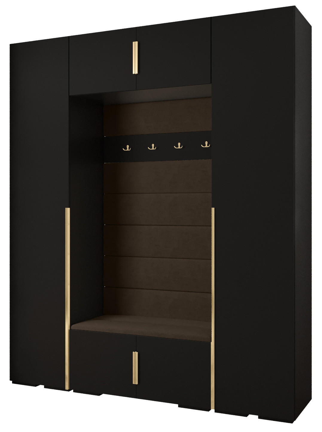 Abiks Möbel Garderoben-Set Schwarz, Braun, Gold 200x236.7x47 cm