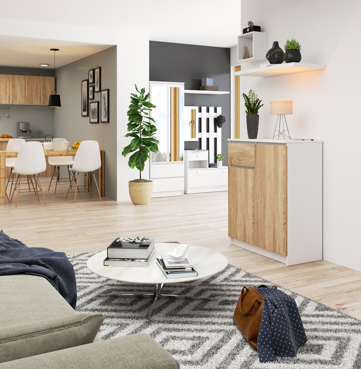 KOMMODE Weiß, Eiche Sonoma 99/80/40 - Weiß, Holzwerkstoff (80/99/40cm) - RAUMHIRSCH FURNITURE