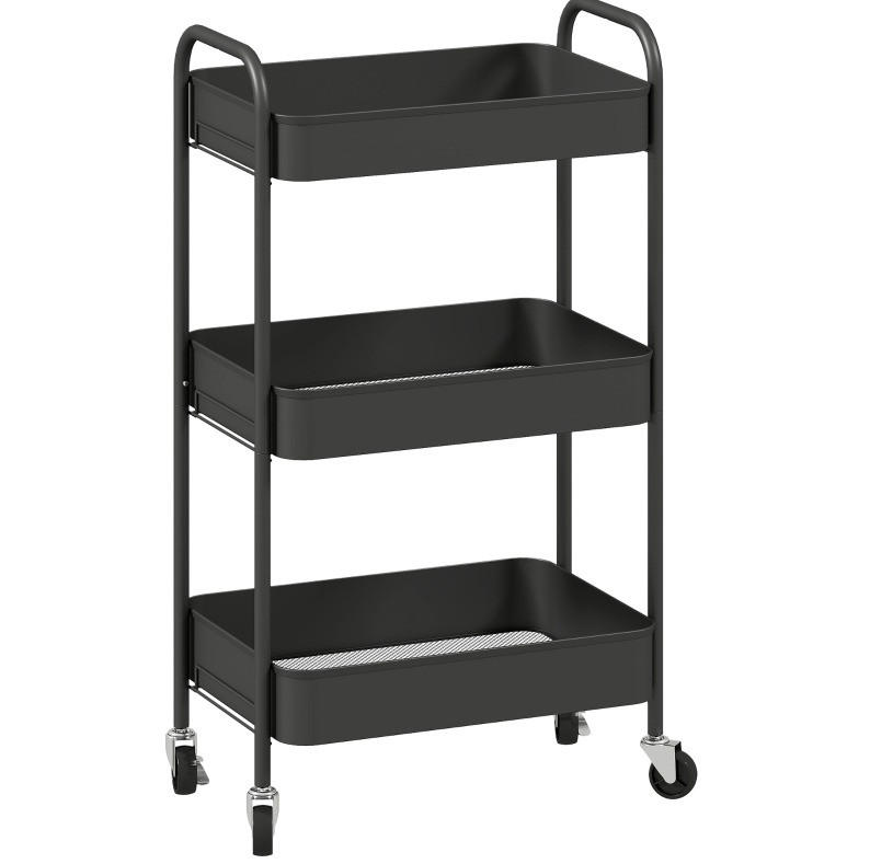 ROLLWAGEN mit 3 Gitterkörben 45 x 30,6 x 79 cm Stahl Schwarz - Schwarz, Metall (30.6/79/45cm) - Beauniv
