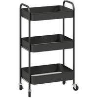 ROLLWAGEN mit 3 Gitterkörben 45 x 30,6 x 79 cm Stahl Schwarz - Schwarz, Metall (30.6/79/45cm) - Beauniv