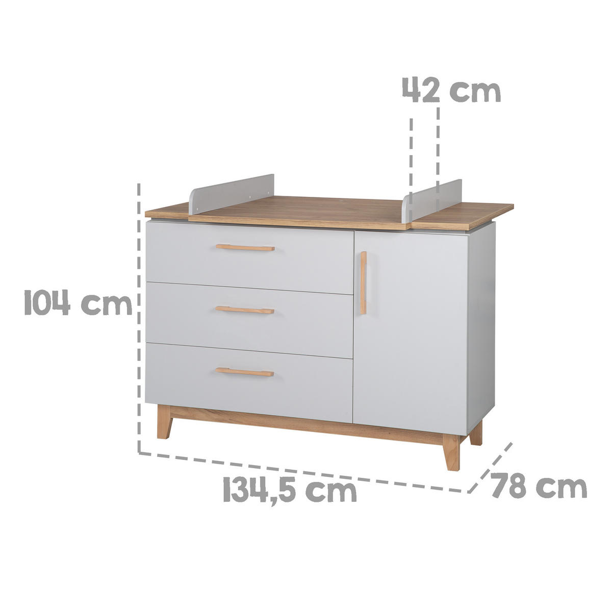 WICKELKOMMODE Caro - Grau, Holzwerkstoff (134.5/104/78cm) - Roba