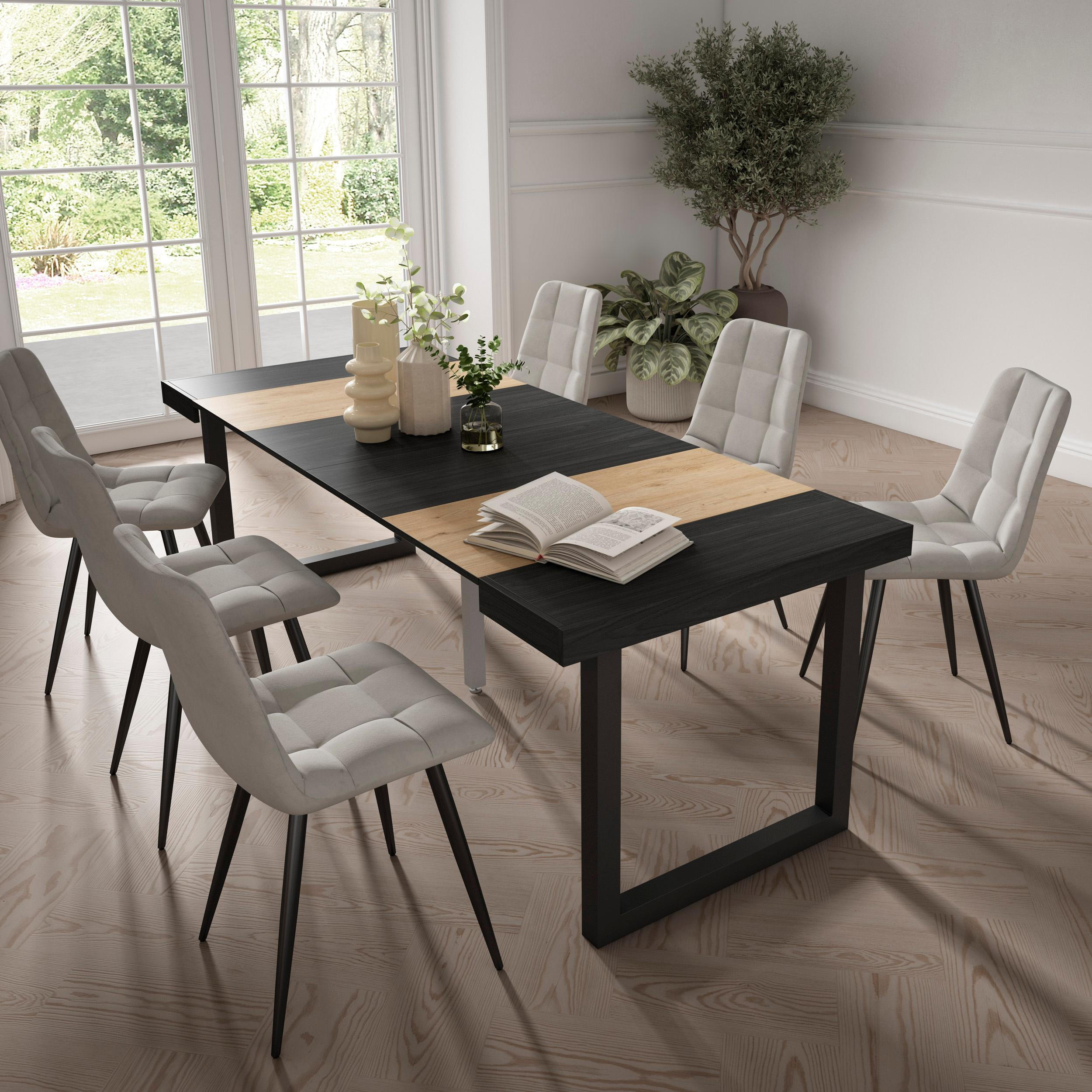 KONSOLENTISCH ausziehbar 58 bis 222cm, für 10 Gäste, eiche, schwarz, 90/58/73cm - Eichefarben/Schwarz, Holzwerkstoff (90/222/73cm) - Skraut Home