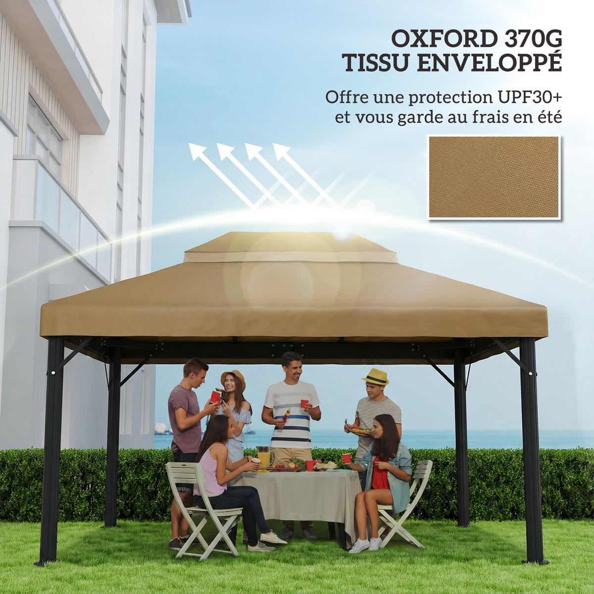 ERSATZDACH, 4x3 m für Pavillon, beige, Doppeldach, Polyester 370 g/m² - Multicolor, Kunststoff (400/300cm) - FORIOUS