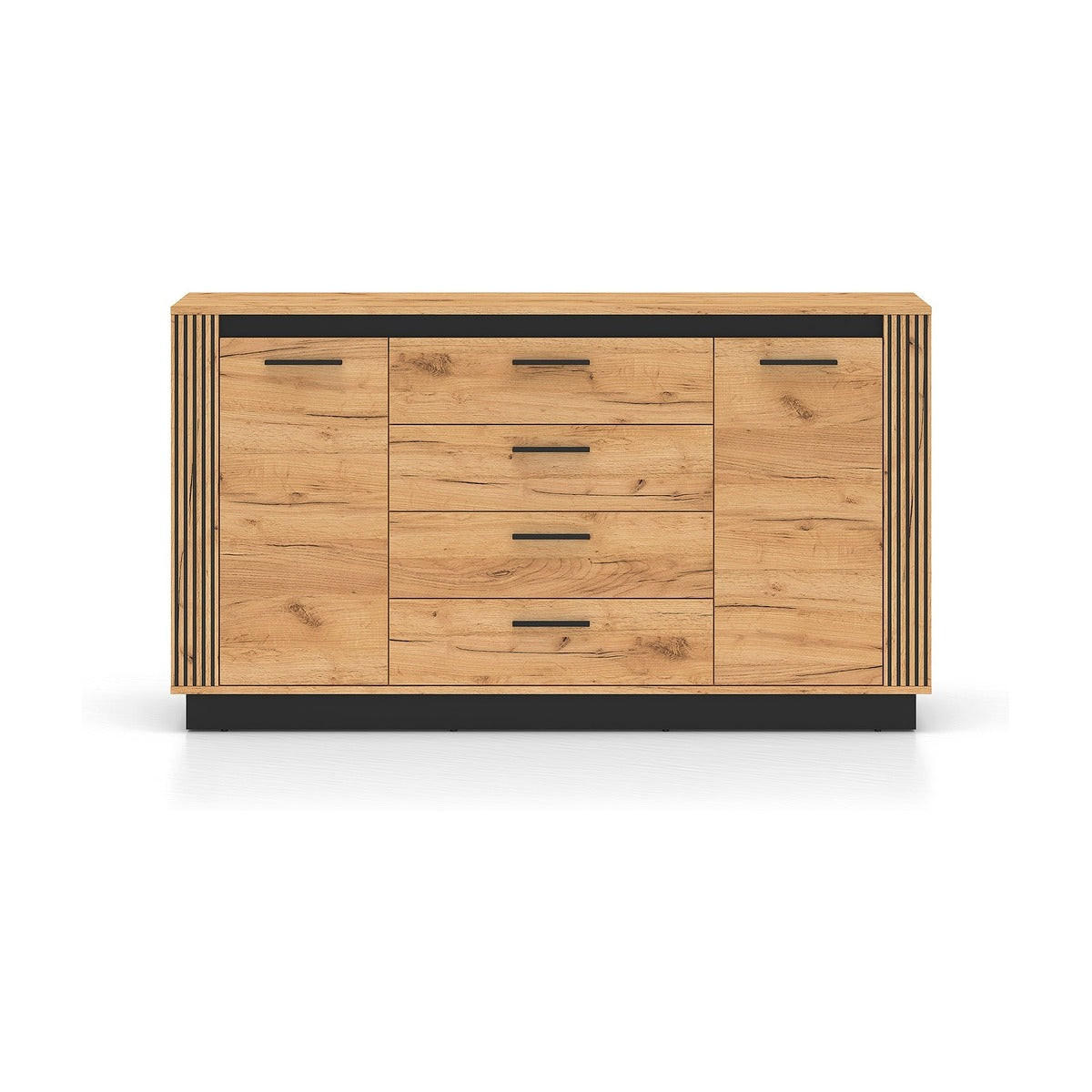 KOMMODE – 160 cm – Urso – KO-053 - Eichefarben/Schwarz, Holzwerkstoff (160/90/40cm) - hi-markt