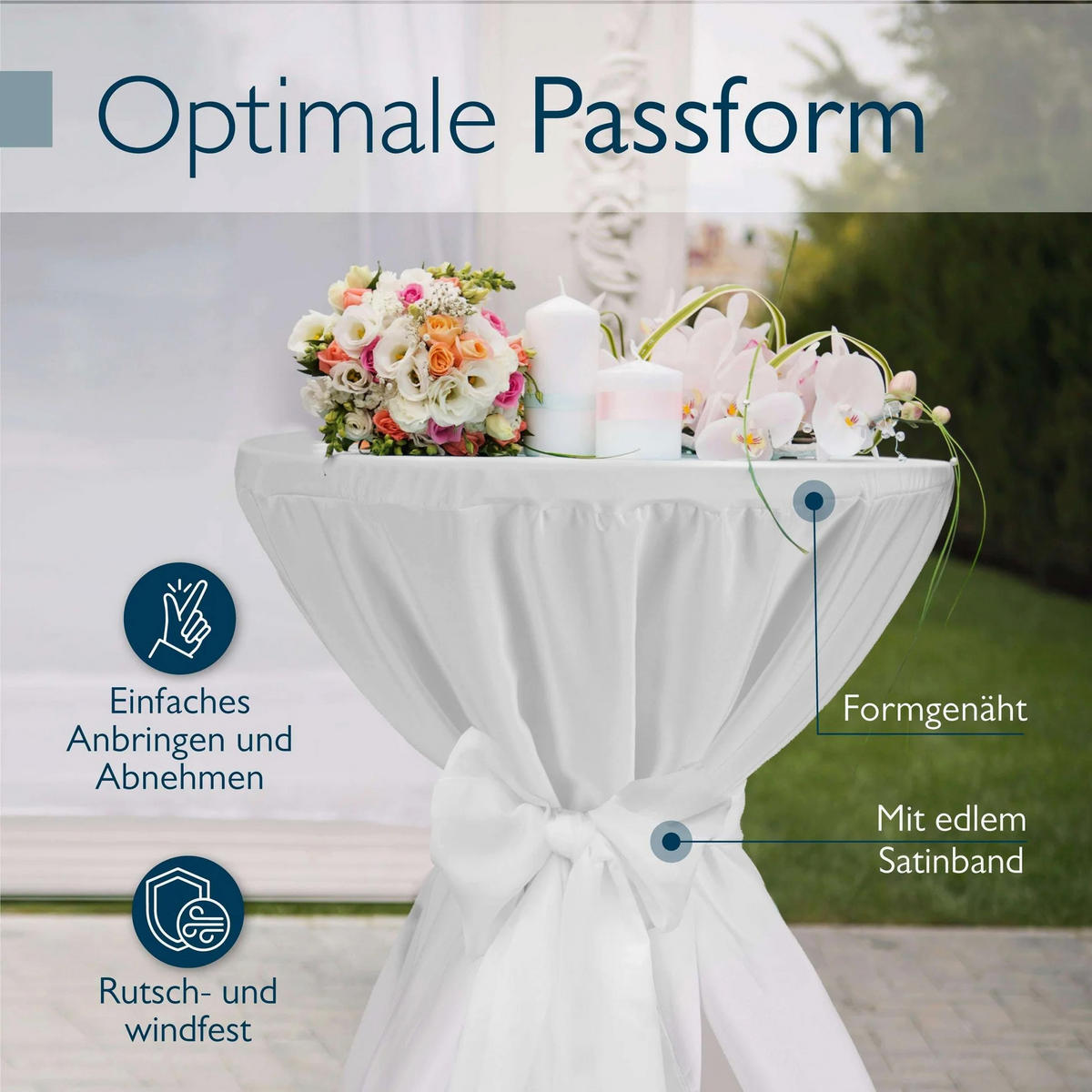 STEHTISCHHUSSE Premium Ø 70cm Weiß (2tlg) - Weiß, Kunststoff/Textil (70/145cm) - Beautissu 