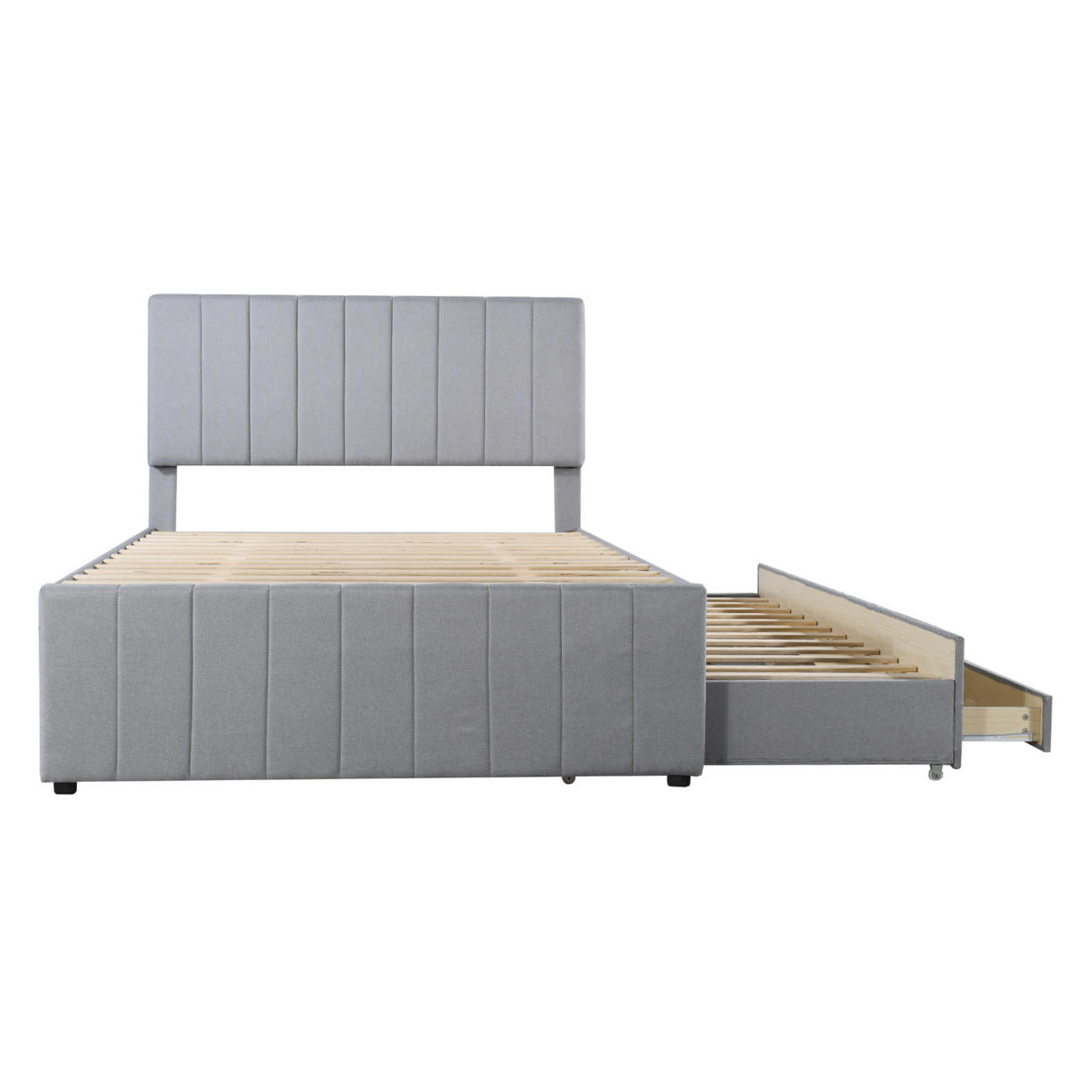 POLSTERBETT 140/200 cm grau mit Ausziehbett und Schubladen - Grau, Textil (140/200cm) - OKWISH