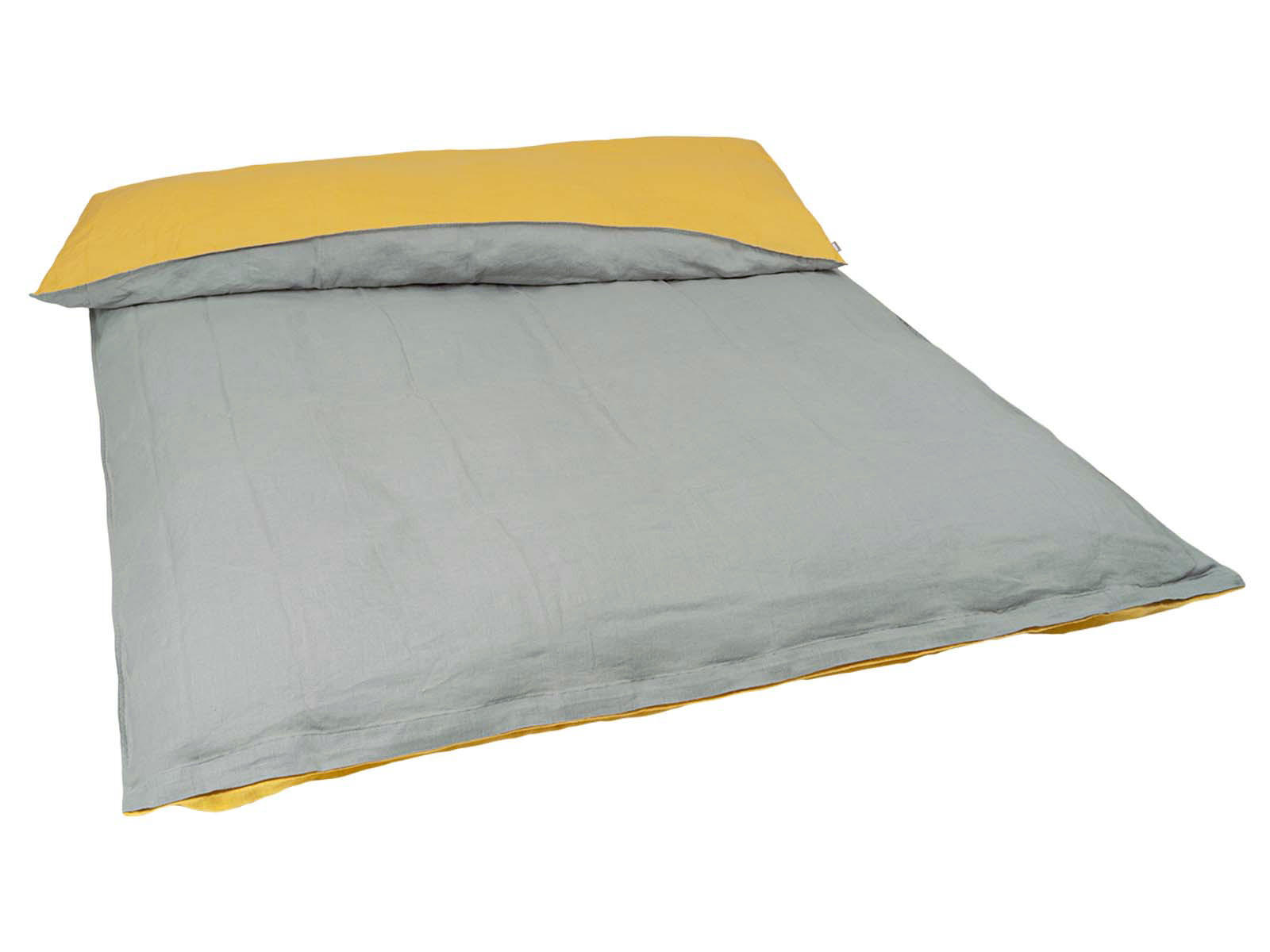 WENDE-BETTDECKENBEZUG Doubleface reines Leinen grau/gelb 135/200 cm - Gelb/Grau, Naturmaterialien (135/200cm) - beties Heimtextil