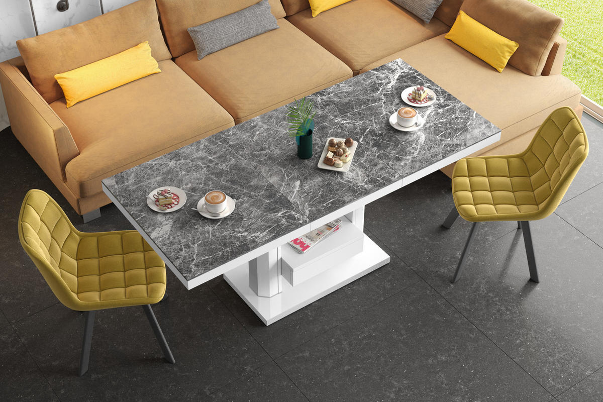 COUCHTISCH rechteckig höhenverstellbar ausziehbar Schublade 120/75/56 cm - Weiß Hochglanz/Dunkelgrau, Holzwerkstoff (75/120/56cm) - designimpex