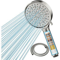 HANDBRAUSE mit Filter und Schlauch, 6 Strahlarten, Hochdruck, Wassersparend, Brushed Nickel - Silberfarben, Metall (16.5/12.7/28cm)