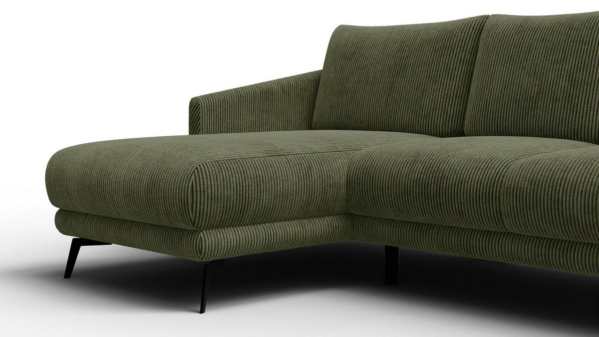 ECKSOFA VILT 3-Sitzer, olive - Schwarz/Olivgrün, Holzwerkstoff/Textil (221/156cm) - Courtois Laville
