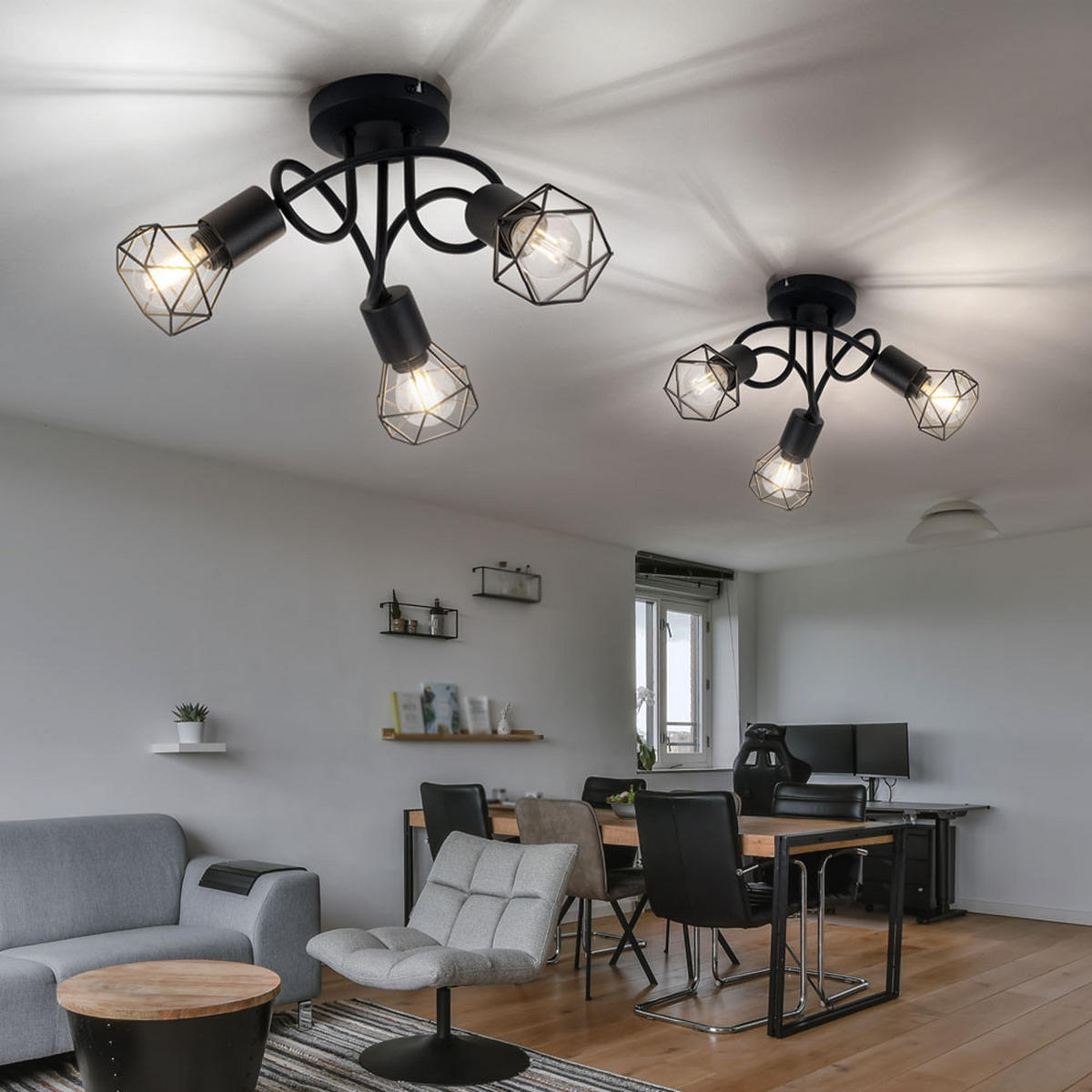 DECKENLEUCHTE Metall Schwarz Gitteroptik - Schwarz, Metall (36/36/20cm) - Globo Lighting