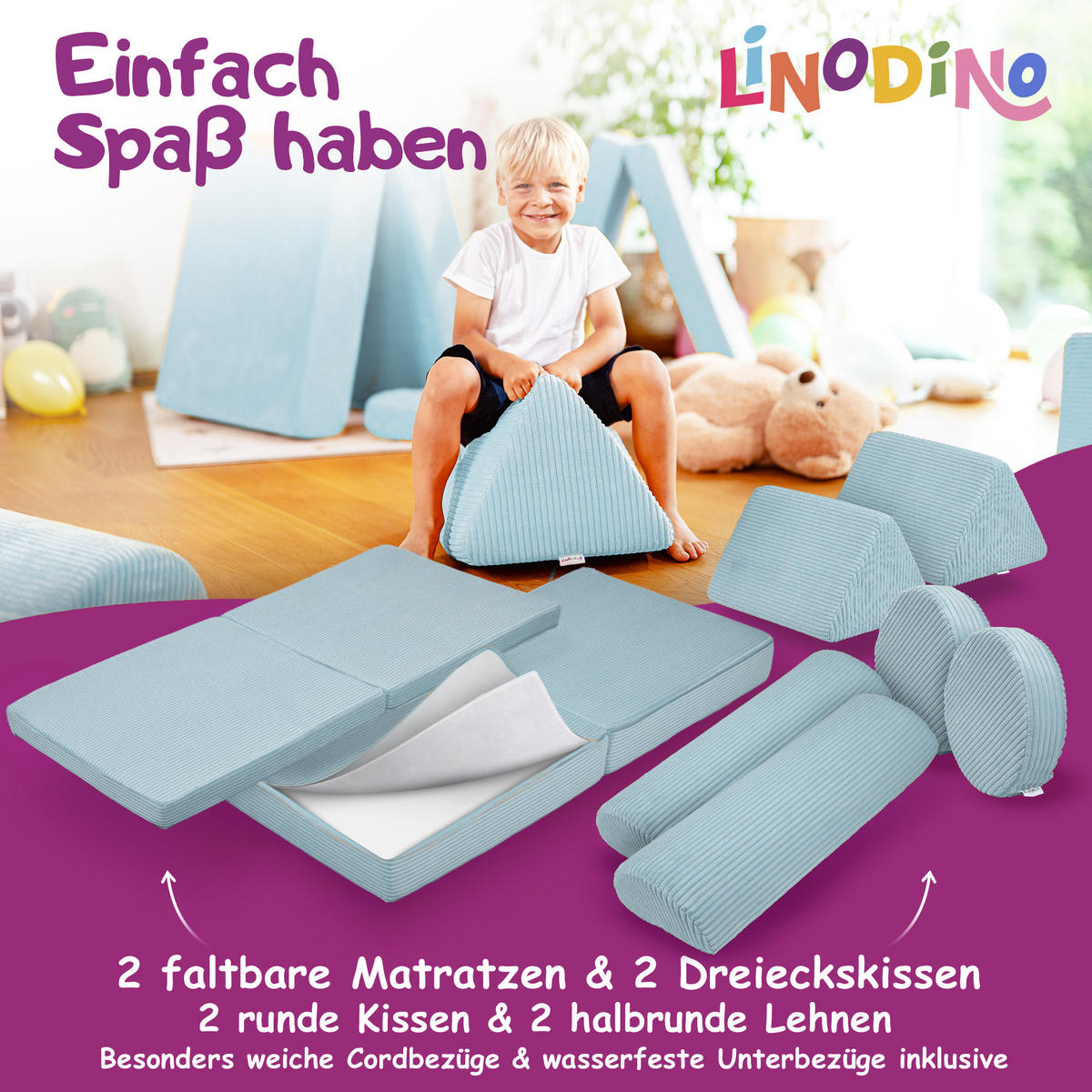 SPIELSOFA Kinder Fantasiewelt 8tlg - Blau, Textil (150/55/66cm) - Linodino