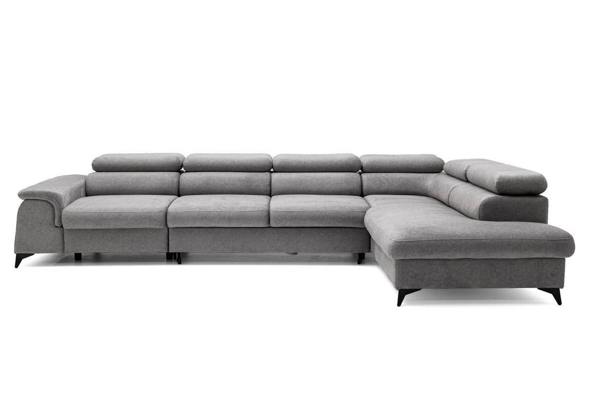 ECKSOFA Plaza Maxi Grau mit Schlaffunktion und Bettkasten 6x verstellbare Kopfstützen - Grau, Textil (203/350cm) - Muffo