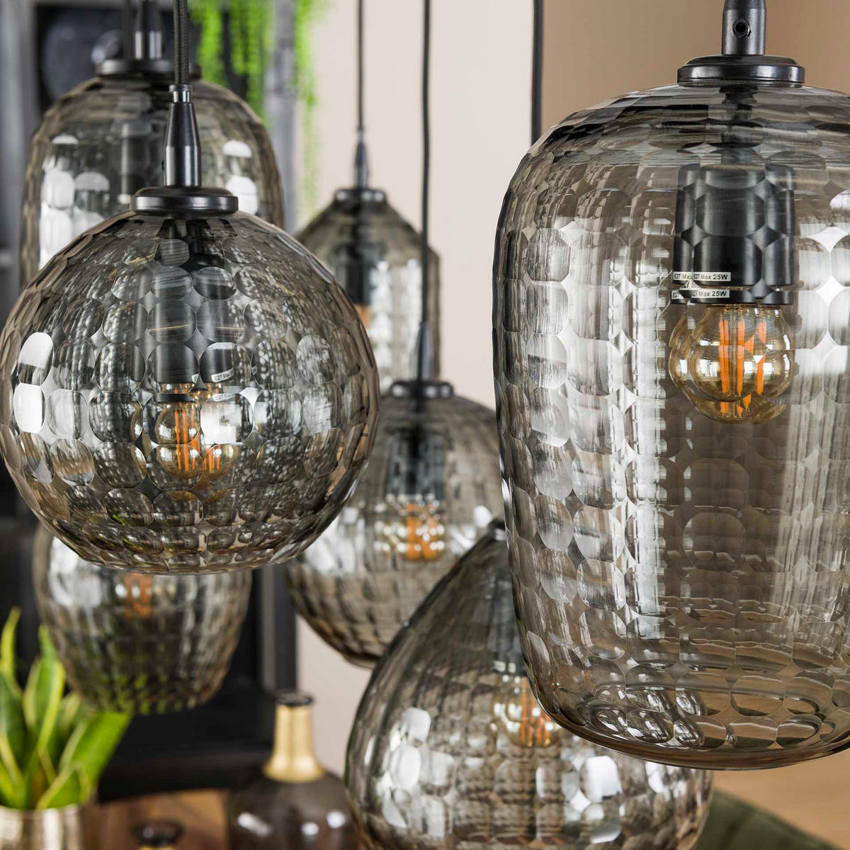 HÄNGELEUCHTE Hexa Grau 30/90/ 150 cm - Grau, Glas (30/90/150cm) - Hoyz Collection