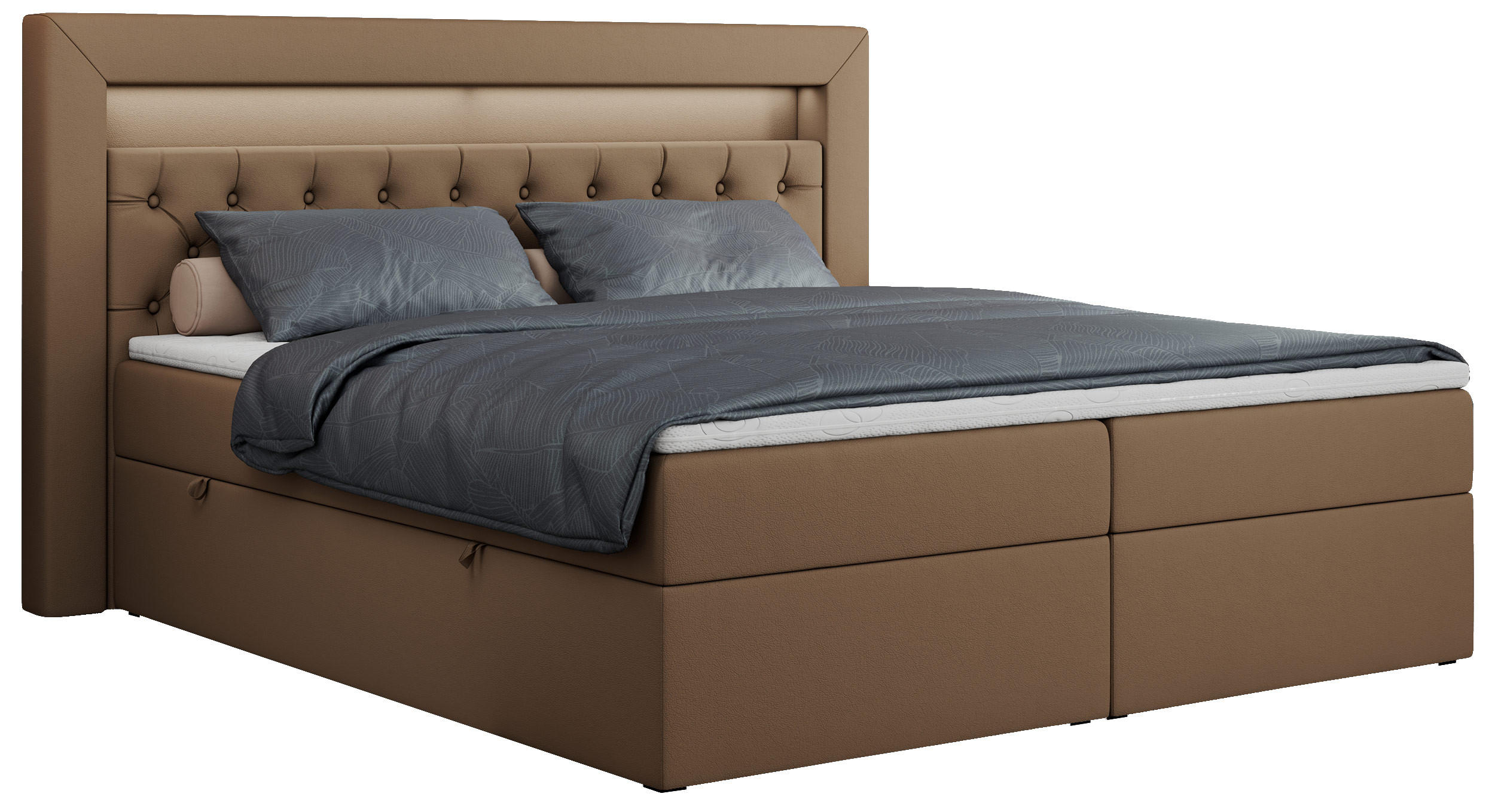 BOXBETT GOLD-6 LED 120/200 Braun Kunstleder - H3 - Braun, Holz/Textil (120/200cm) - MKS