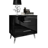 NACHTTISCH AURA mit Griffen, Chrombeinen - Schwarz, Holzwerkstoff (55/55/37cm) - Lookway