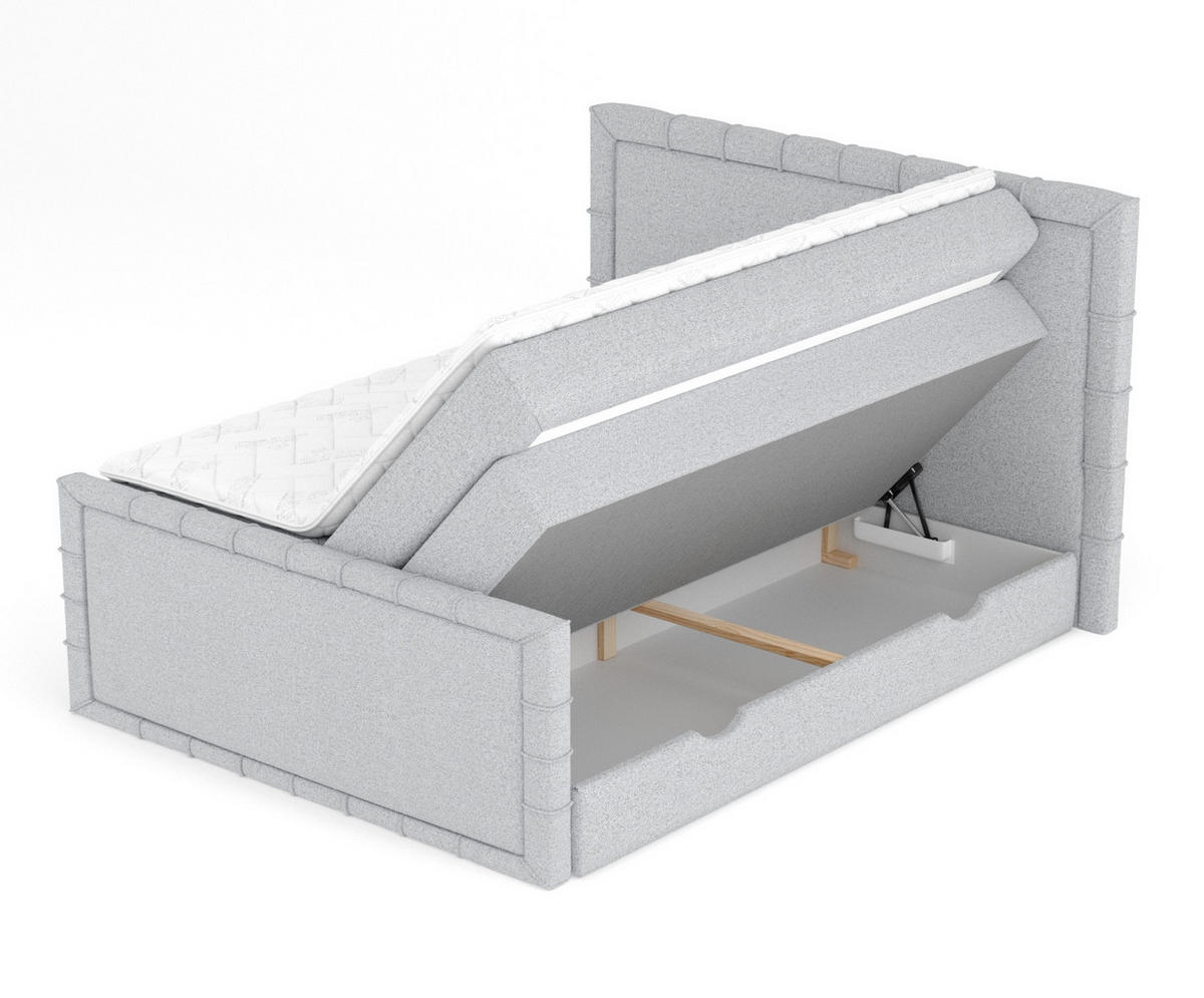 BOXBETT Estelle Hellgrau 160/200 cm im Webstoff - Hellgrau/Schwarz, Holz/Holzwerkstoff (160/200cm) - Maison de Reve