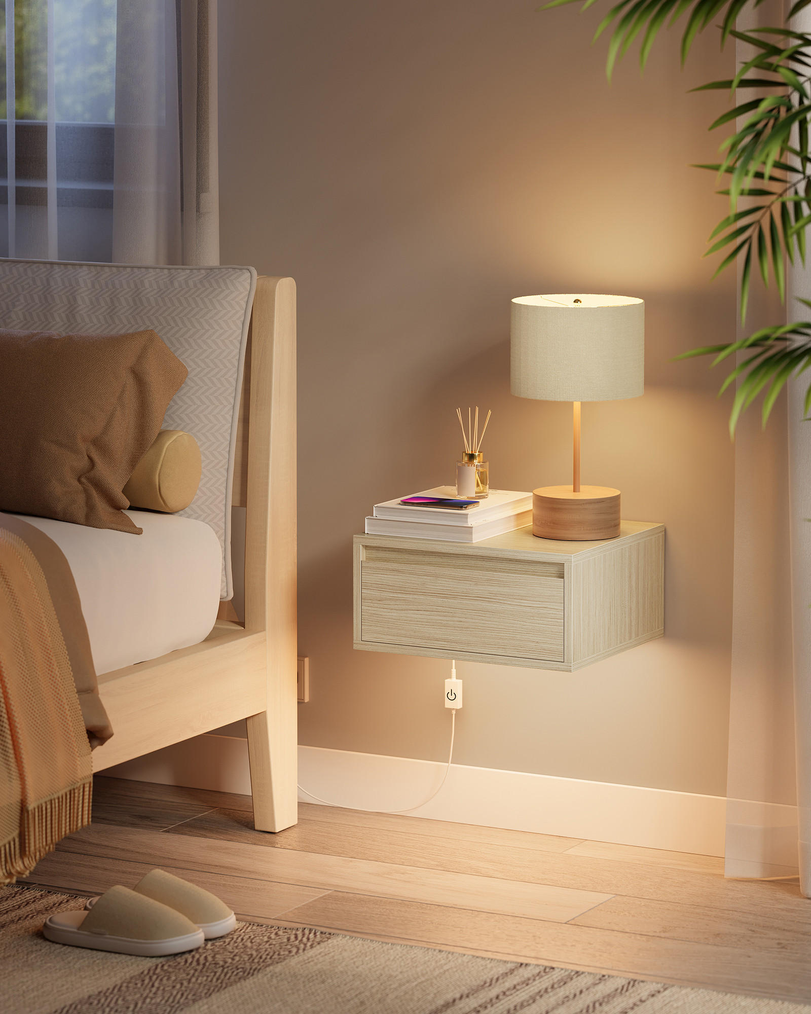 NACHTTISCH Kate - Beige, Holzwerkstoff (35/19/40cm) - VASAGLE
