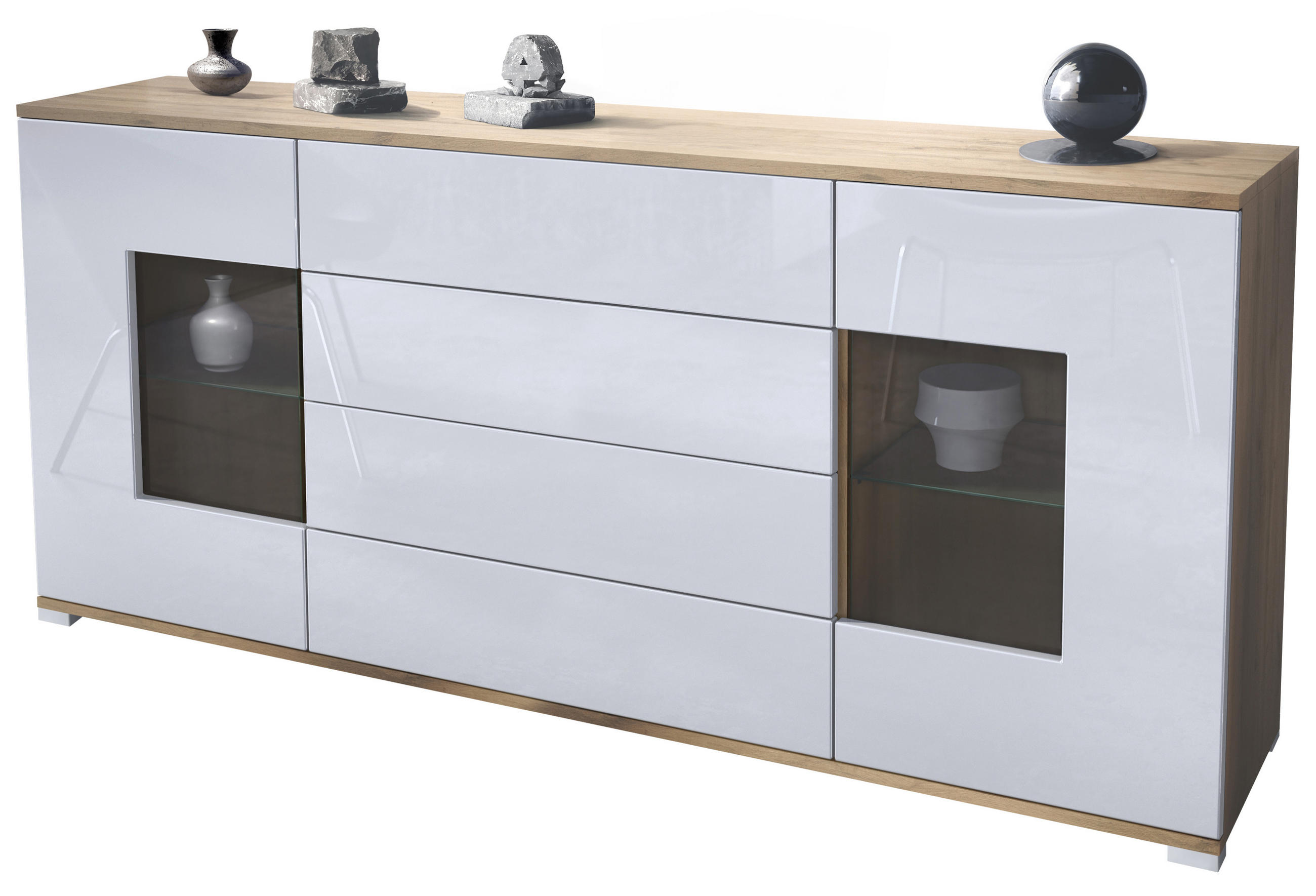 Vladon Sideboard Weiß Hochglanz 166.5x75.5x35 cm