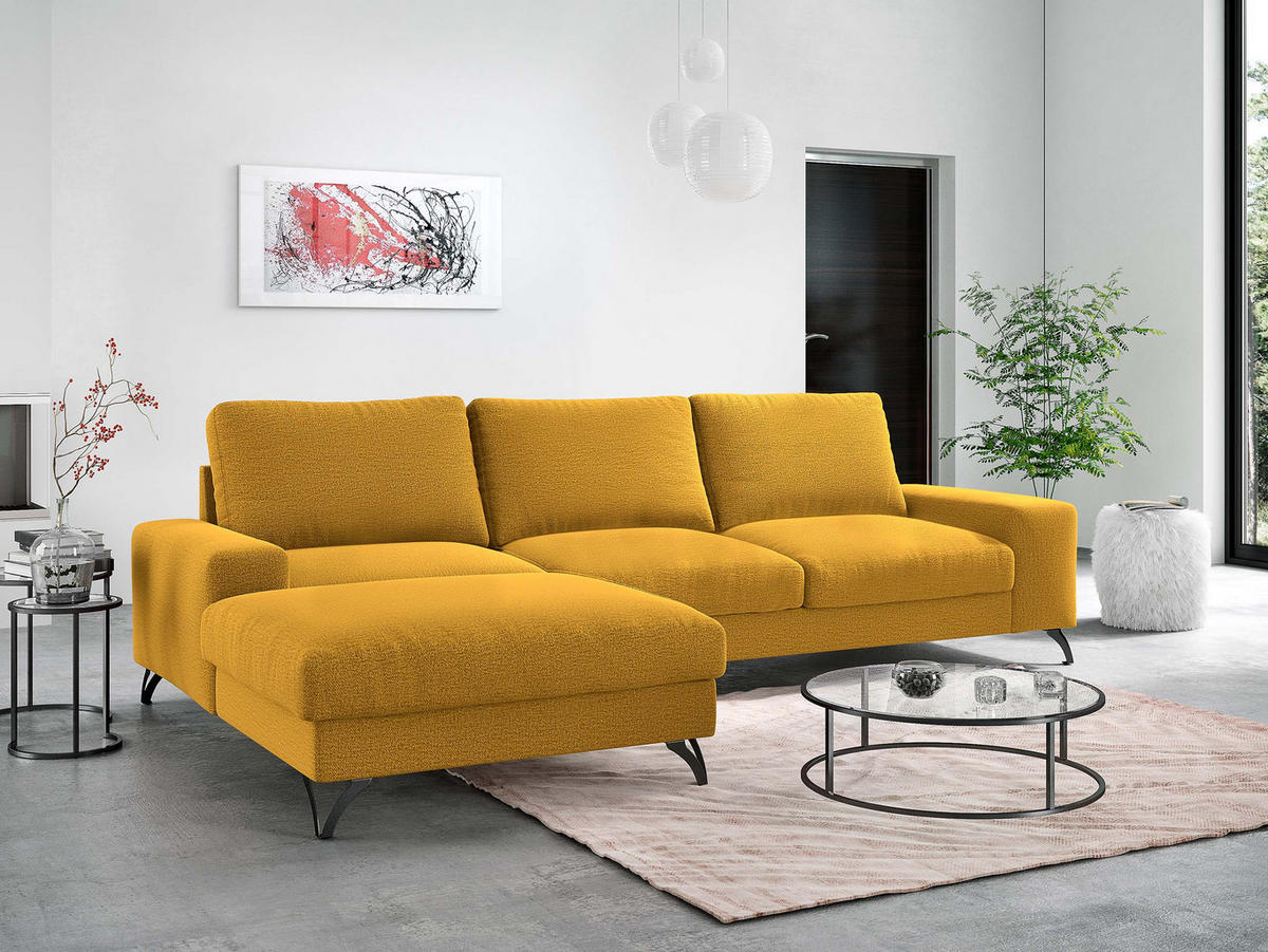 ECKSOFA Flavio, Seite: Links - L1F+L2F+R4 - Gelb/Schwarz, Holz/Textil (300/179cm) - MIRJAN24