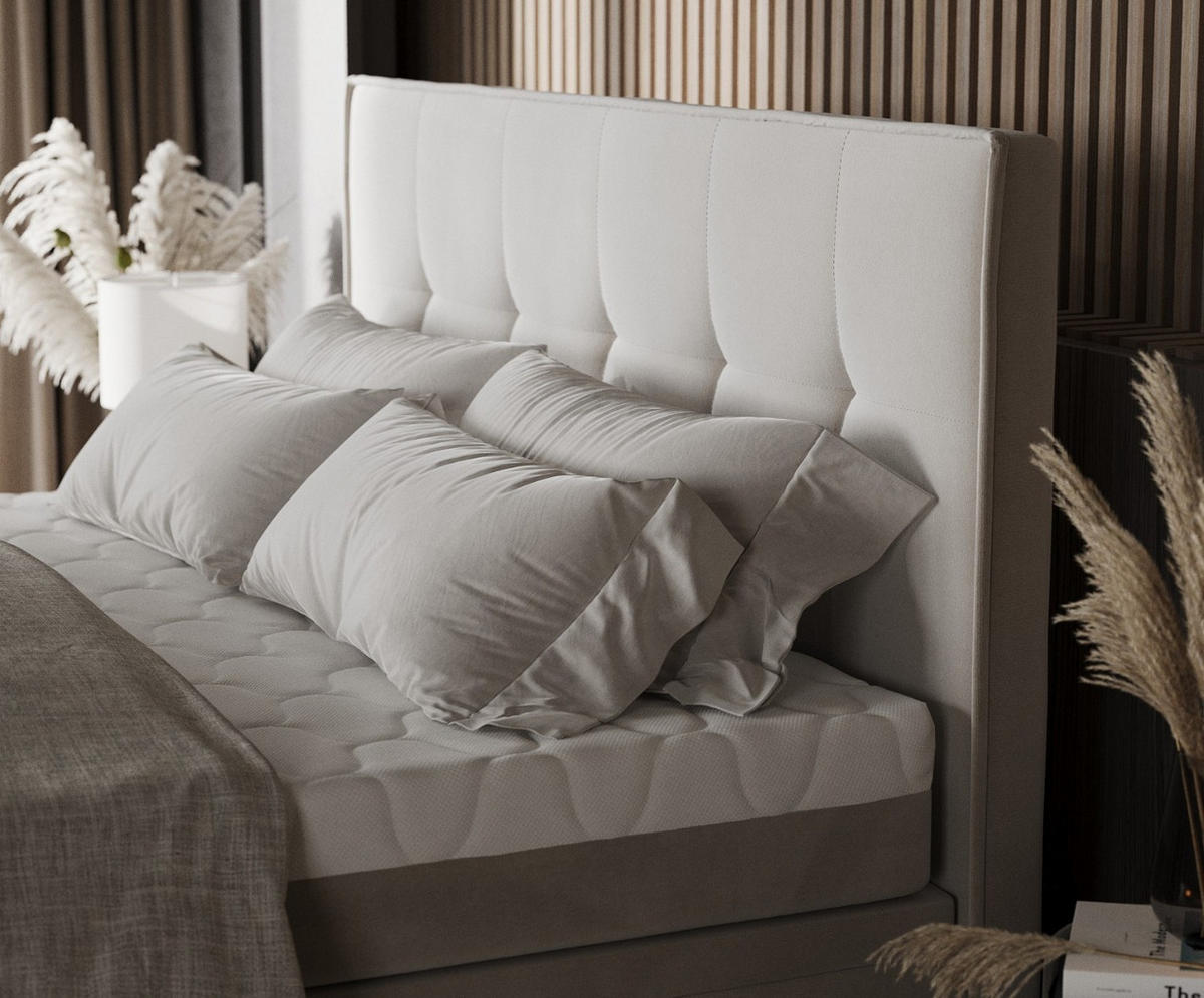 BOXBETT Arivo 140/200 cm Hellbeige im Paros Stoff - Beige/Schwarz, Holz/Holzwerkstoff (140/200cm) - AltaBeds