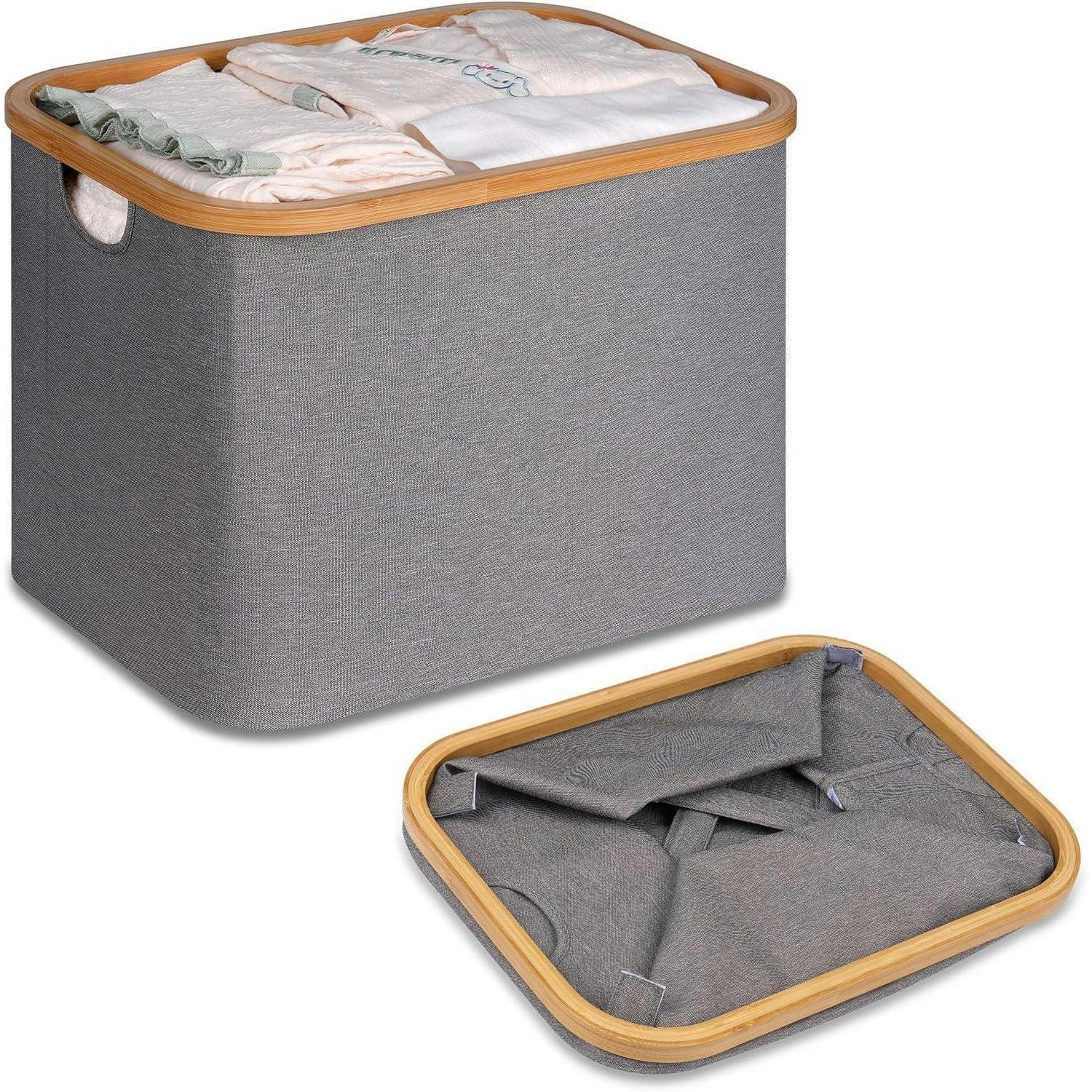 WÄSCHEKORB faltbar 50L Bambus Stoff Grau - Grau, Naturmaterialien (33/30/44cm)