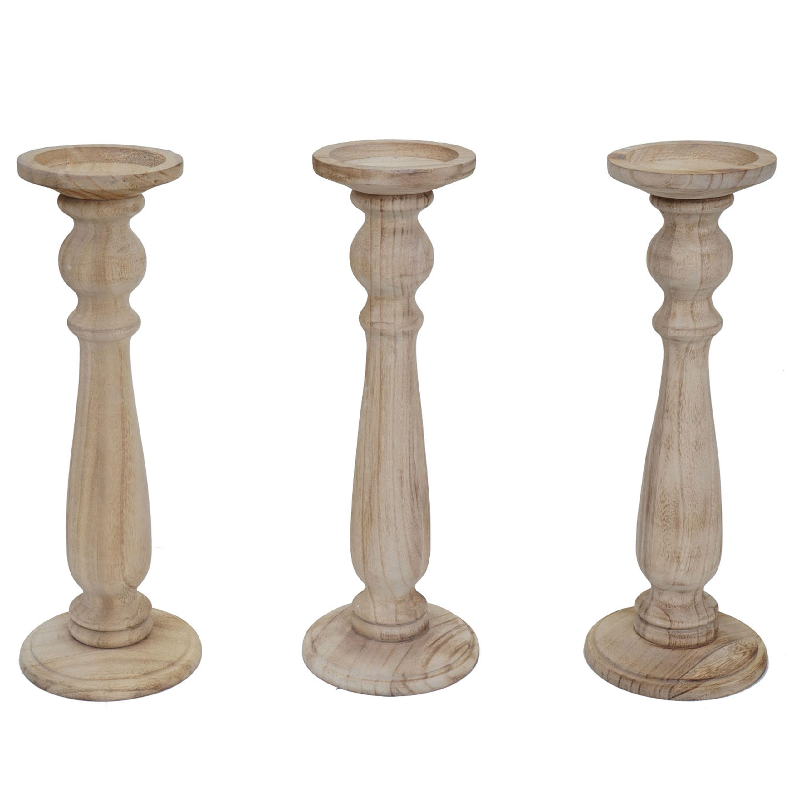 KERZENSTÄNDER 3ER-SET Beige 3-er Set-Set - Beige, Holz (12/35/12cm) - MCW