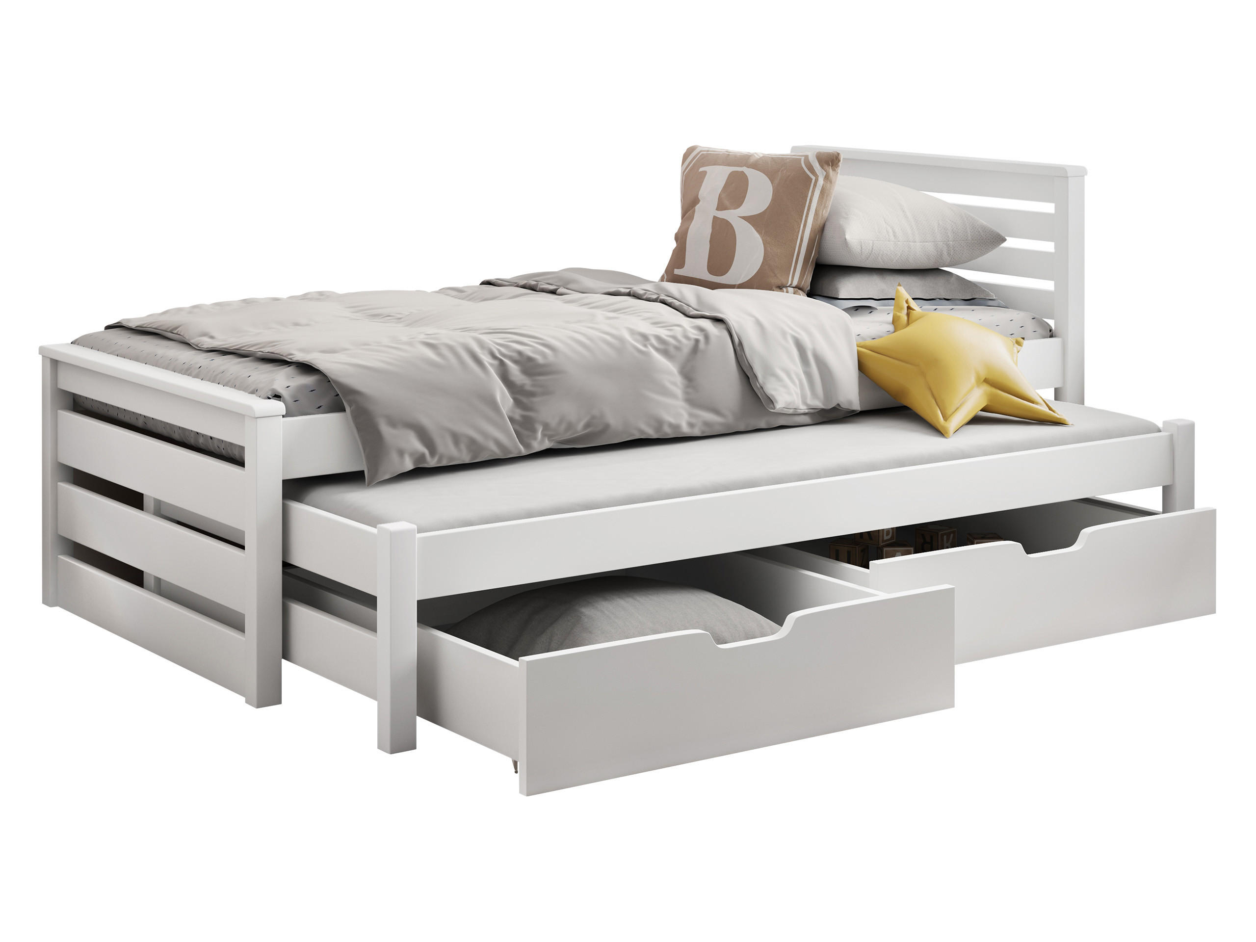 KINDERBETT Calwin 90 mit Ausziehbett - Weiß, Holz (90/200cm) - MIRJAN24
